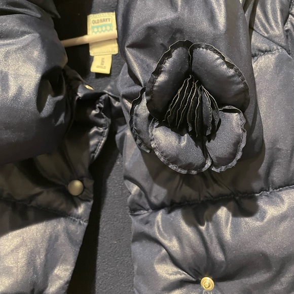 Old Navy Baby Girls 2T Puffer Jacket Navy Blue w/ Flower Accent Snap - Picture 4 of 5
